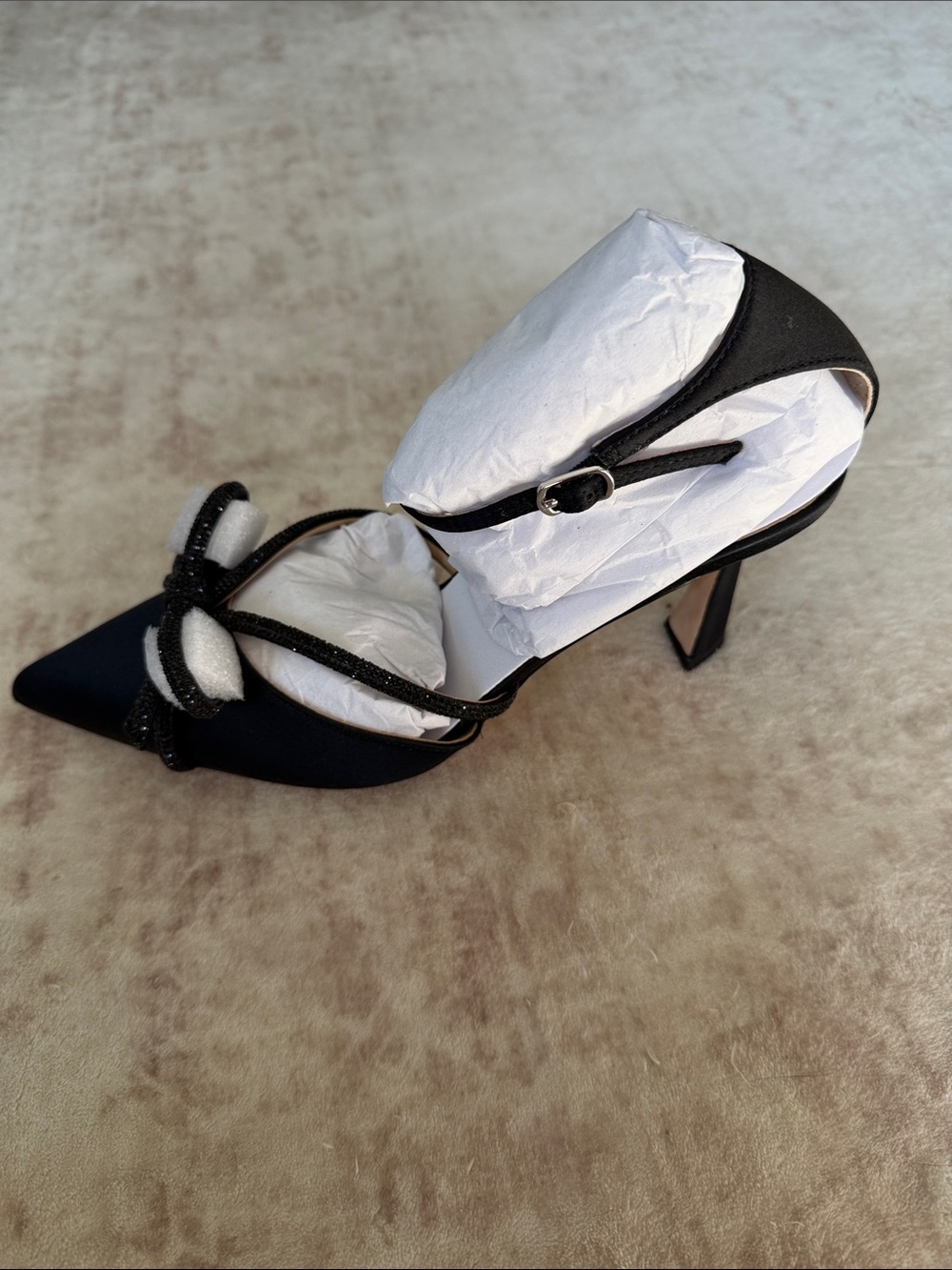 Badgley Mischka Black Pointed-Toe Stiletto Mule with Bow Strap